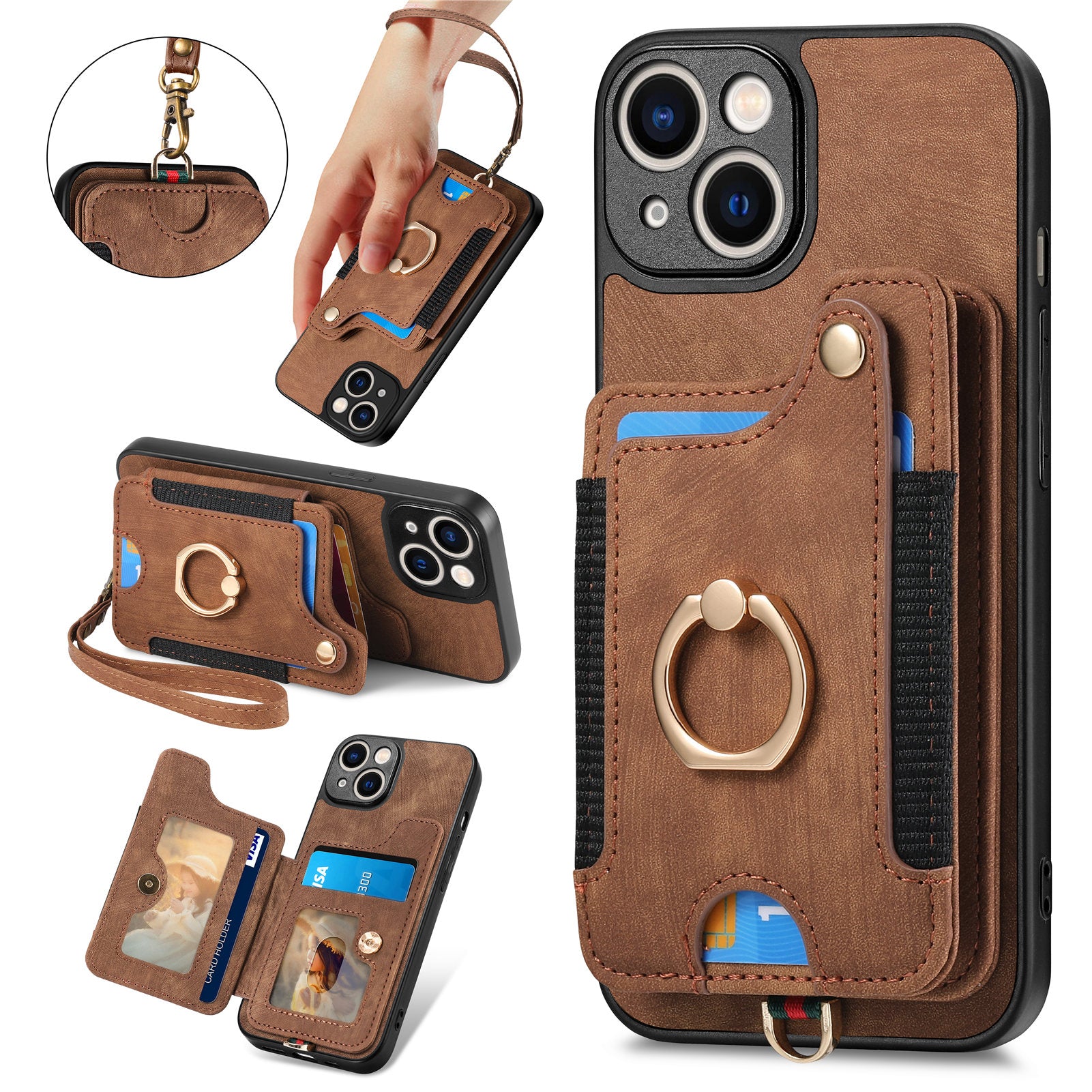 For iPhone 14 RFID Blocking Phone Cover Card Holder Drop Resistant PU Leather+PC+TPU Kickstand Case For iPhone 14 RFID Blocking Phone Cover Card Holder Drop Resistant PU Leather+PC+TPU Kickstand Case